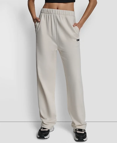 Dkny Women's Flocked Logo Boyfriend Open Leg Pants