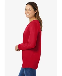 Woman Within Plus Perfect Long-Sleeve V-Neck Tee