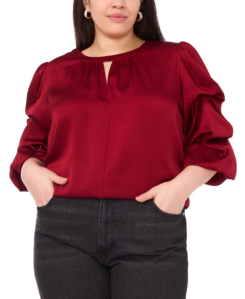 Vince Camuto Plus Crewneck Keyhole Bubble Sleeve Blouse