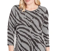 Alfred Dunner Petite Jet Setter Animal Houndstooth Crewneck Top