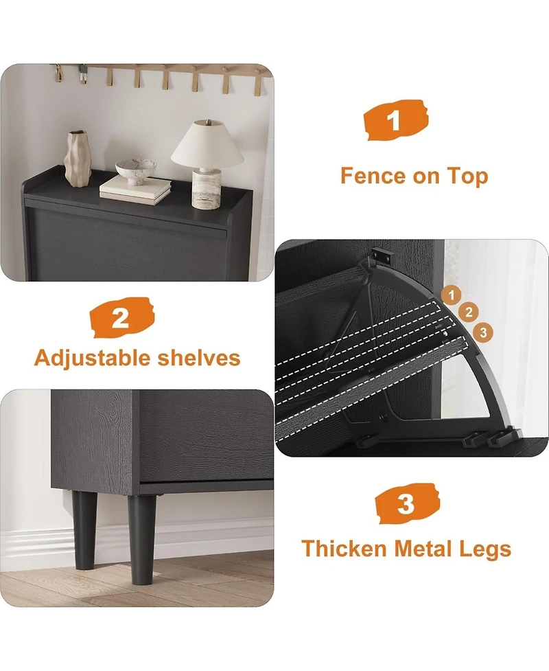 Shoe Cabinet with 2 Flip Drawers, Wooden Shoe Organizer with Adjustable Shelf, Shoe Storage for Entryway, Hidden Shoe Cabinet for Hallway, Living Room
