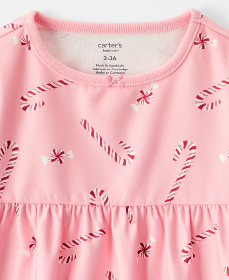 Carter's Girls 2T-14 2-Piece Candy Cane Print Long-Sleeve Night Gown Set