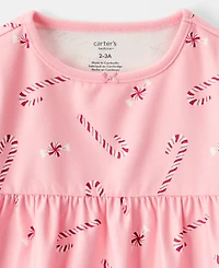 Carter's Girls 2T-14 2-Piece Candy Cane Print Long-Sleeve Night Gown Set