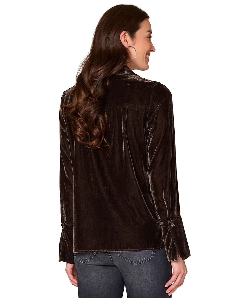 Democracy Petite Velvet Button-Front Top