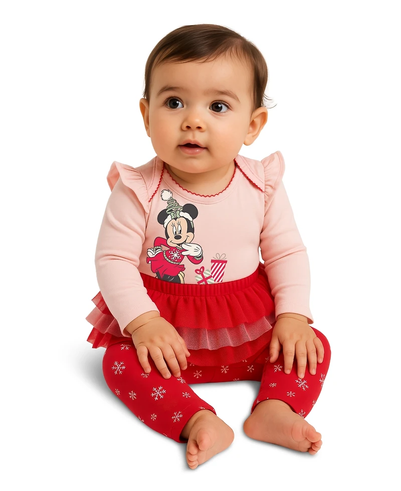 Disney Baby Girls 2-Piece Minnie Mouse Holiday Bodysuit and Skegging Set