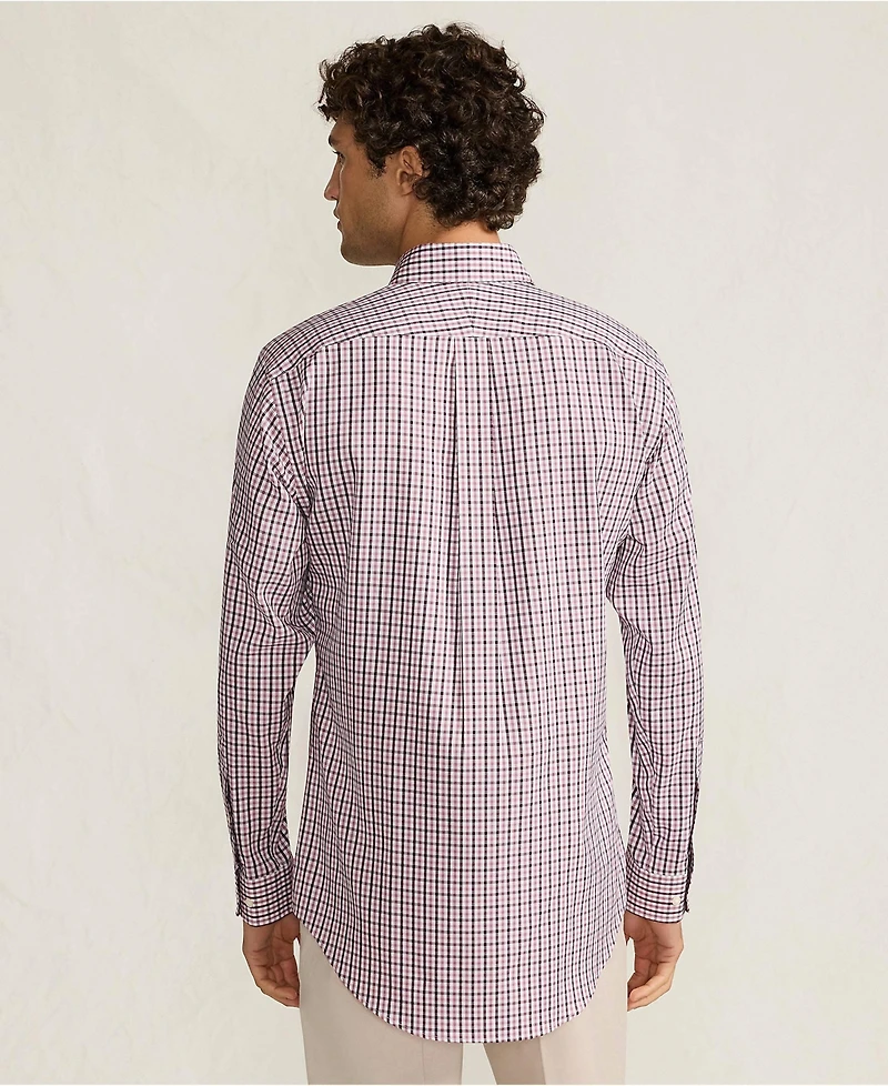 Lands' End Men's Pattern No Iron Supima Pinpoint Button Down Collar Dress Shirt