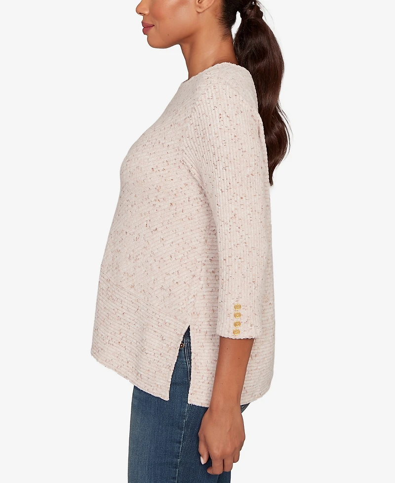 Ruby Rd. Petite Speckled Heather Rib Knit Top