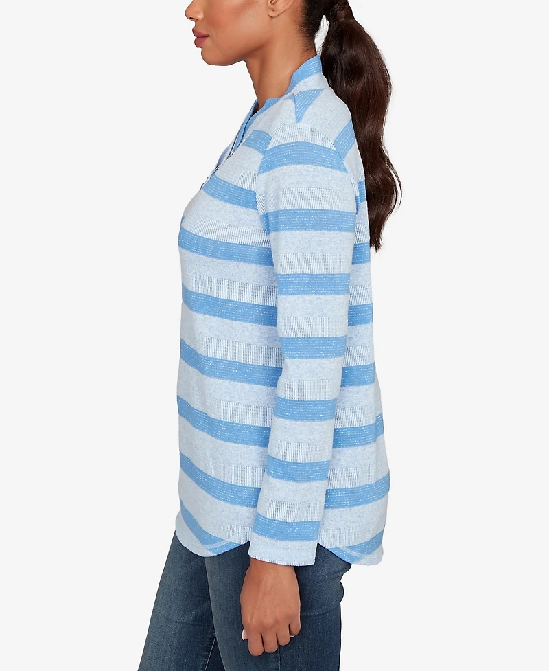 Ruby Rd. Petite Metallic Stripe Button Accent Knit Top