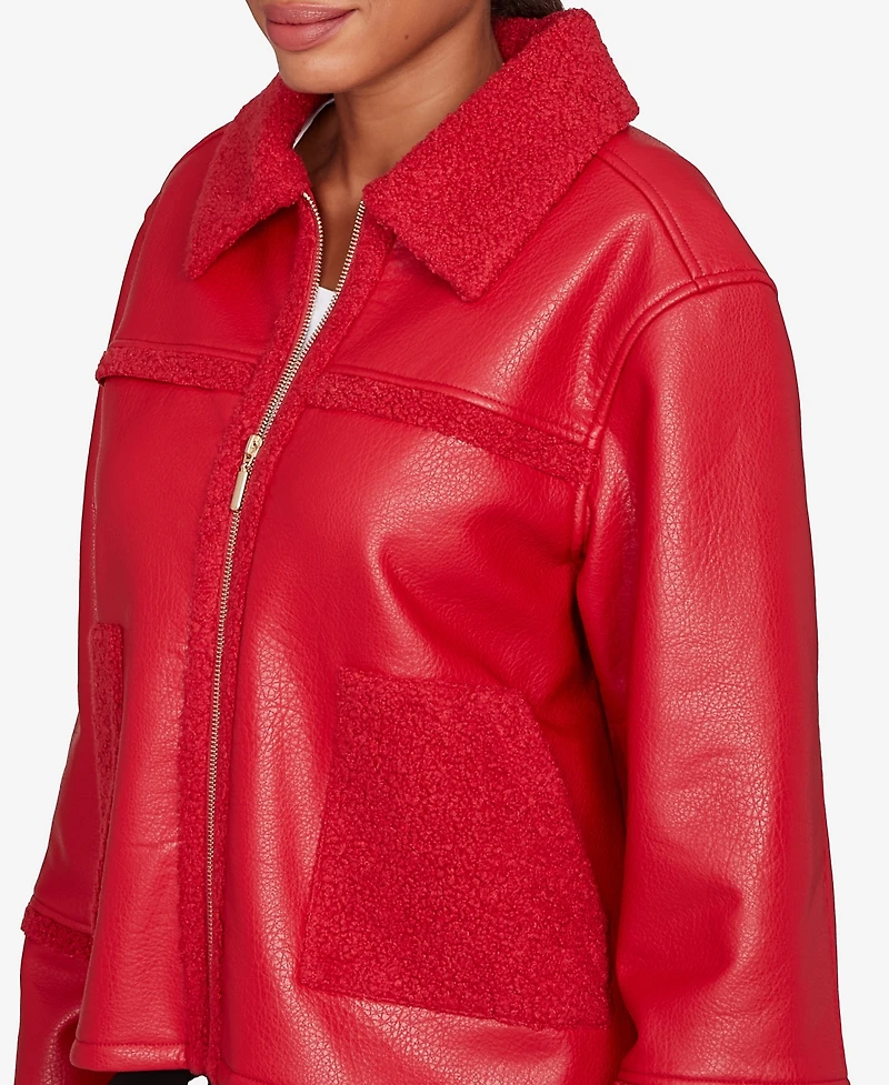 Ruby Rd. Petite Shearling Zip Front Jacket