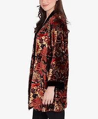 Ruby Rd. Petite Printed Velvet Burnout Open Cardigan Sweater
