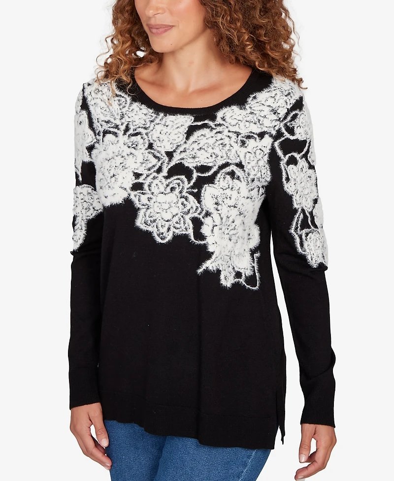 Ruby Rd. Petite Floral Placement Eyelash Sweater