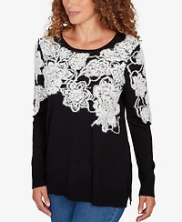 Ruby Rd. Petite Floral Placement Eyelash Sweater