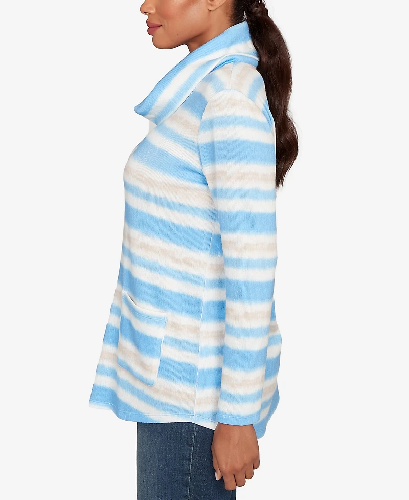 Ruby Rd. Petite Ribbed Stripe Patch Pocket Knit Top