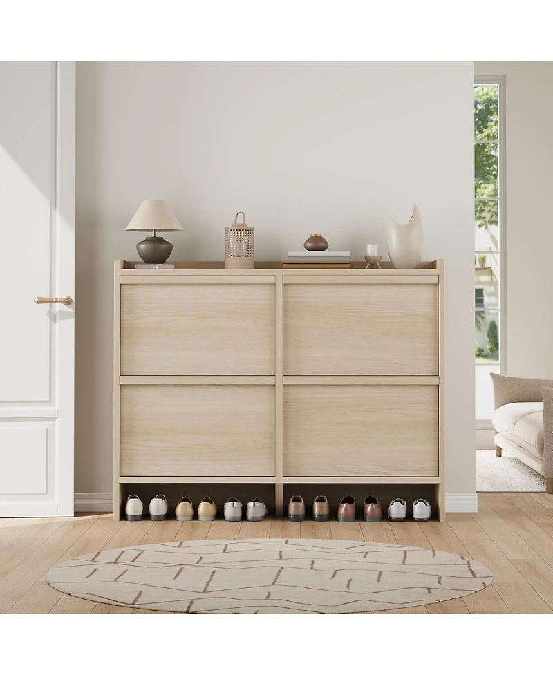 Shoe Cabinet with 4 Flip Drawers, Wooden Shoe Organizer Cabinet with Adjustable Shelf, Shoe Storage for Entryway, Hidden Shoe Cabinet for Hallway, Liv