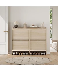 Shoe Cabinet with 4 Flip Drawers, Wooden Shoe Organizer Cabinet with Adjustable Shelf, Shoe Storage for Entryway, Hidden Shoe Cabinet for Hallway, Liv