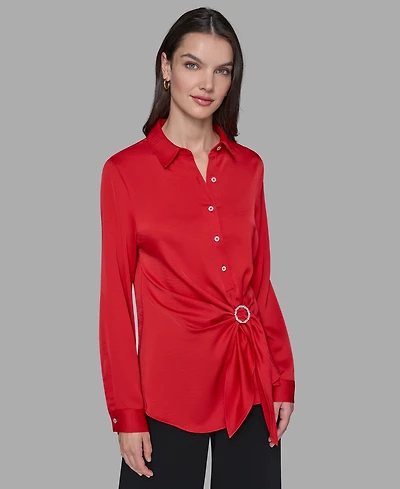 Karl Lagerfeld Paris Petite Asymmetric Long Sleeves Top