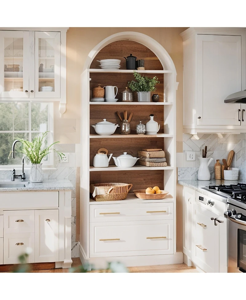 Tribesigns 76.8" Tall Arched Kitchen Pantry, 5-Tier Pantry Cabinet with Storage Drawer, Freestanding Wooden Pantry Organizer