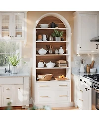 Tribesigns 76.8" Tall Arched Kitchen Pantry, 5-Tier Pantry Cabinet with Storage Drawer, Freestanding Wooden Pantry Organizer