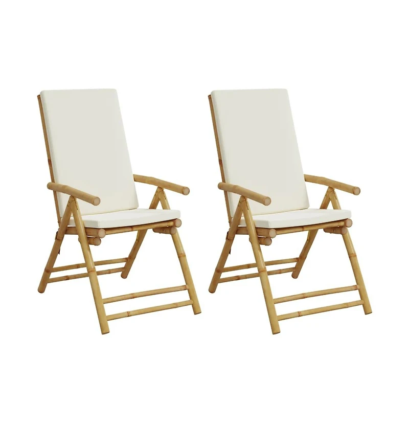 vidaXL Garden Reclining Chair Set of 2 Cream white Bamboo, fabric