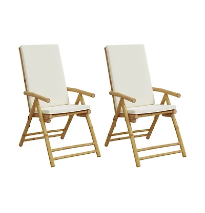 vidaXL Garden Reclining Chair Set of 2 Cream white Bamboo, fabric