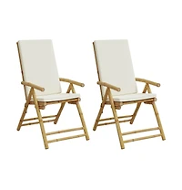 vidaXL Garden Reclining Chair Set of 2 Cream white Bamboo, fabric