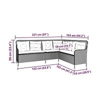 Patio Sofa Gray Poly Rattan, Powder-Coated Steel L-Shaped, 5-seater