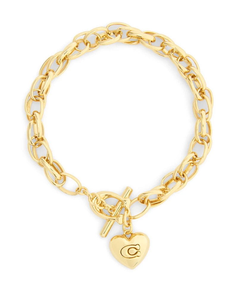 Coach Gold Plated Heart Charm Interlocking Link Bracelets