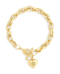 Coach Gold Plated Heart Charm Interlocking Link Bracelets