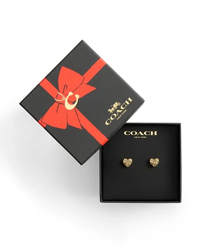 Coach Gold Plated Pave Heart Stud Earrings