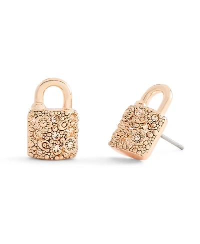 Coach Rose Gold Plated Pave Padlock Stud Earrings