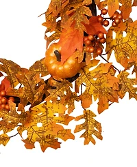 Fall Leaves Pumpkins And Berries Artificial Thanksgiving Wreath Unlit, 22"