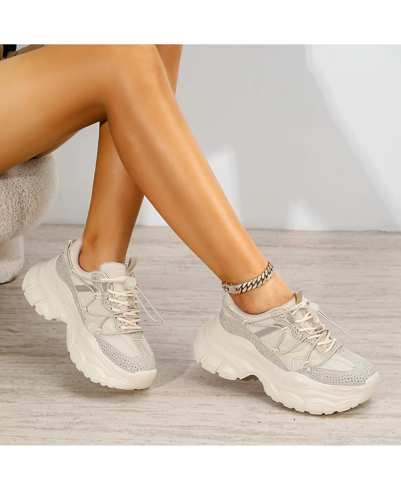 Berness Rosa Rhinestone Mesh Sneakers