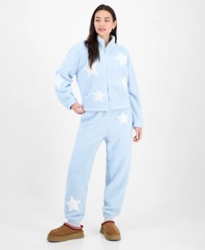 Madden Girl Juniors Star Sherpa Zip Up Sherpa Fleece Sweatpants