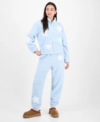 Madden Girl Juniors Star Sherpa Zip Up Sherpa Fleece Sweatpants