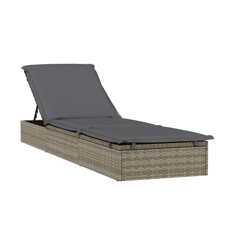 Sunbed Grey Pe Rattan Large Adjustable Armrests