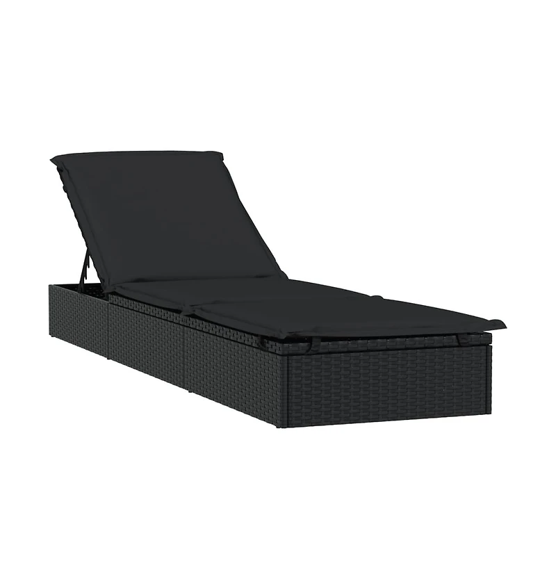 Sunbed Black Pe Rattan, Powder-Coated Steel, Polyester