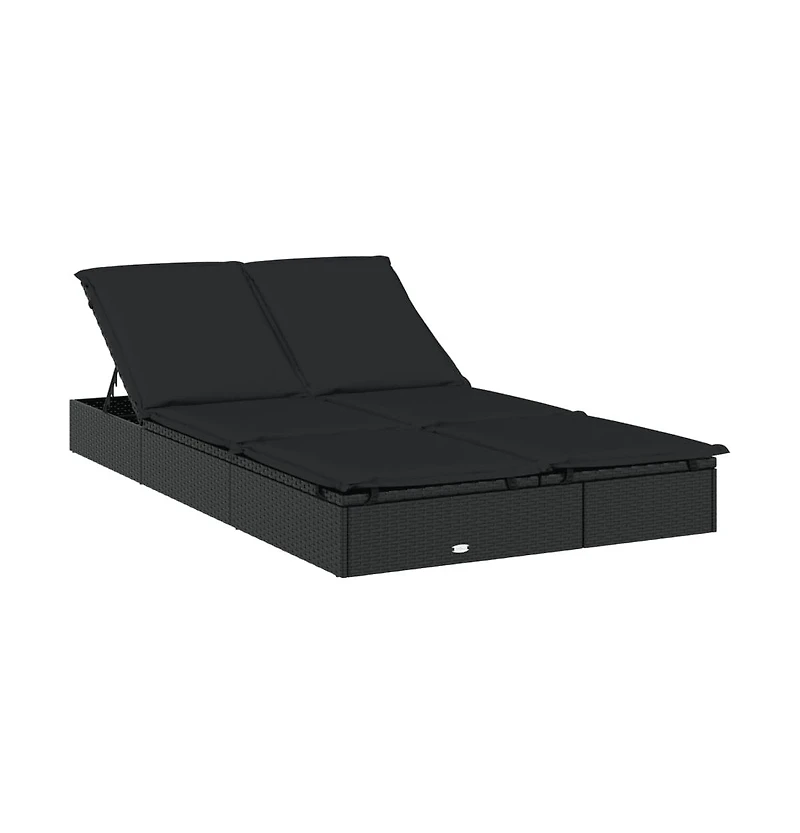 Sunbed Black Pe rattan, powder-coated steel, fabric (100% polyester)