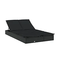 Sunbed Black Pe rattan, powder-coated steel, fabric (100% polyester)