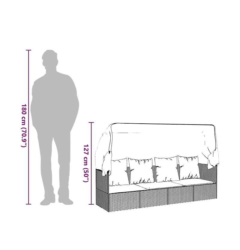 Outdoor Lounge Bed Black Poly rattan, powder-coated steel, polyester