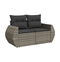 Garden Sofa Grey Pe Rattan, Powder-coated Steel Medium Modular