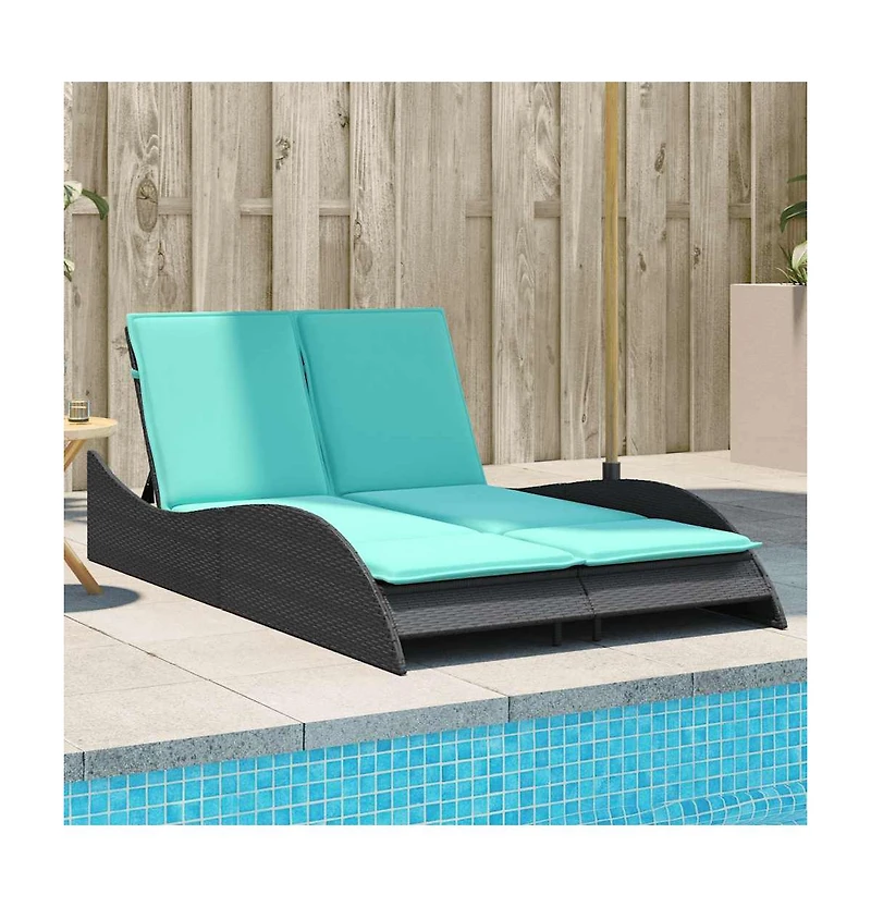 Sun Lounger with Cushions Black 44.9"x80.7"x28.7" Poly Rattan