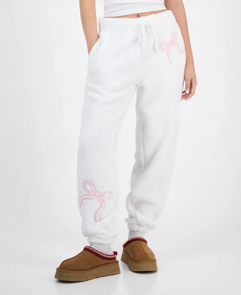 Madden Girl Juniors' Sherpa Fleece Bow Jogger Pants