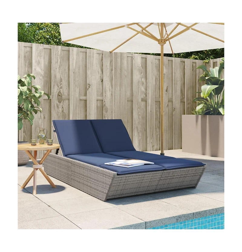 Patio Double Sun Lounger Gray Pe Rattan Double