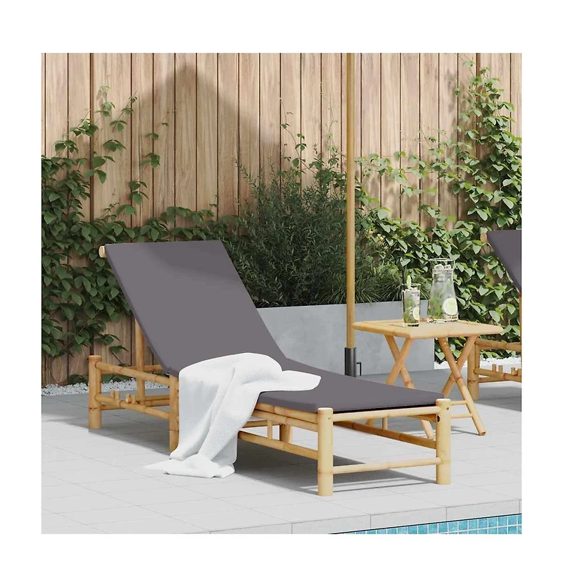 vidaXL Sun Lounger Bamboo, Dark Grey Bamboo, 100% polyester Large