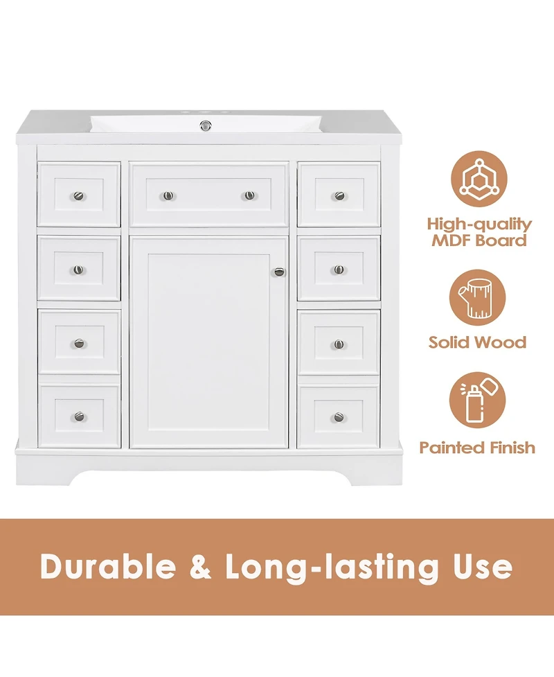 Bathroom Vanity without Sink Cabinet Base Only One Cabinet and Six Drawers White