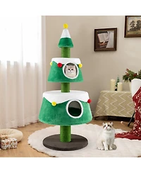 Gymax Christmas Cat Tree for Indoor Cats w/ 2 Condos Sisal Scratching Posts Spring Toy