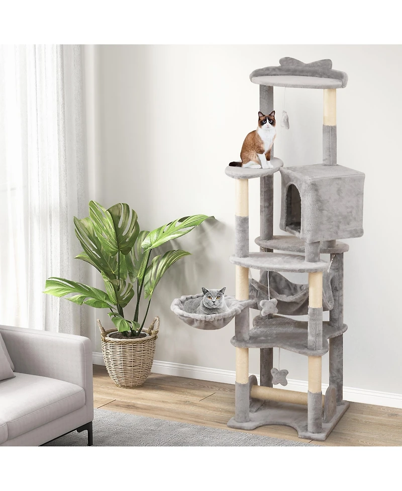 Gymax 69'' Tall Cat Tree w/ Top Perch Cozy Condo Basket Bed Hammock Basket Bed Indoor