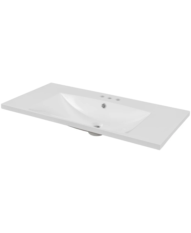 Single Bathroom Vanity Top with White Basin 3Faucet Holes Ceramic White