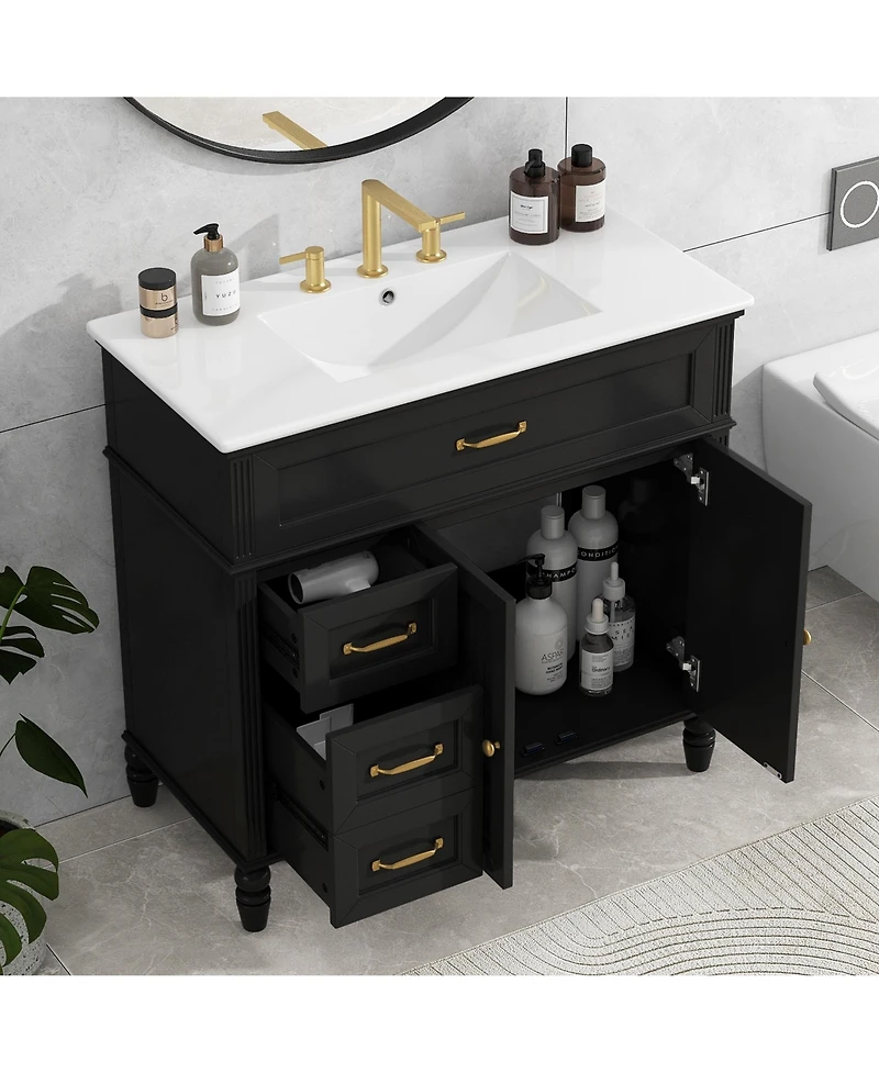 Bathroom Vanity with Sink Black Bathroom Cabinet with Drawers Solid Frame and Mdf Board One Package