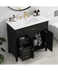 Bathroom Vanity with Sink Black Bathroom Cabinet with Drawers Solid Frame and Mdf Board One Package